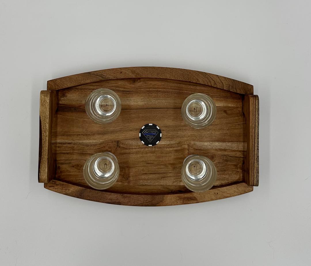 Acacia Wood Customizable Shot Board With Embedded Shot Glasses