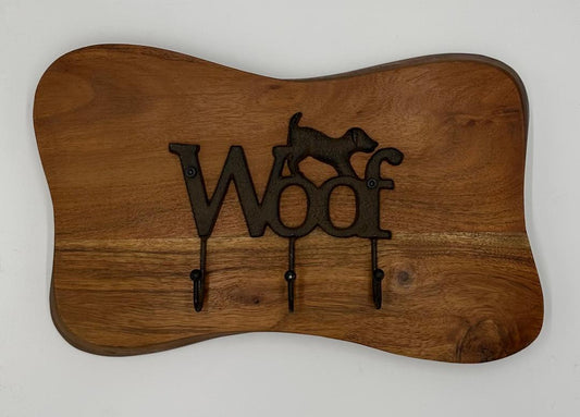 Acacia Wood Woof Key/Leash Holder