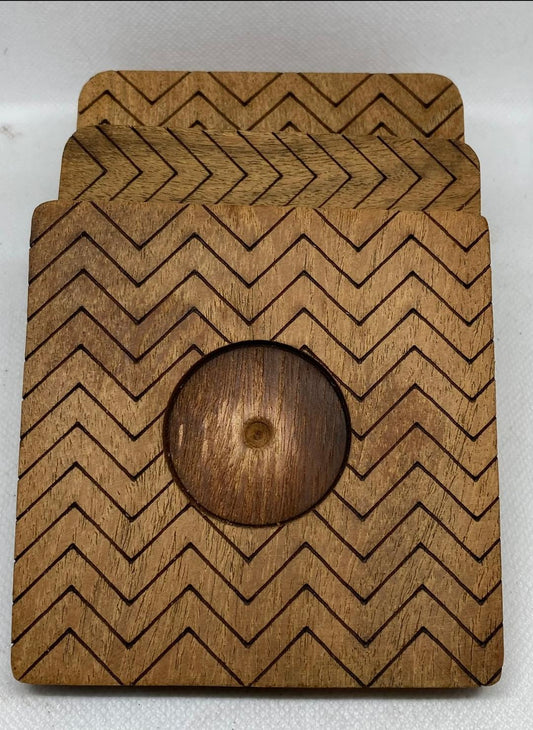 Acacia Wood Zig Zag Coaster Set (4)