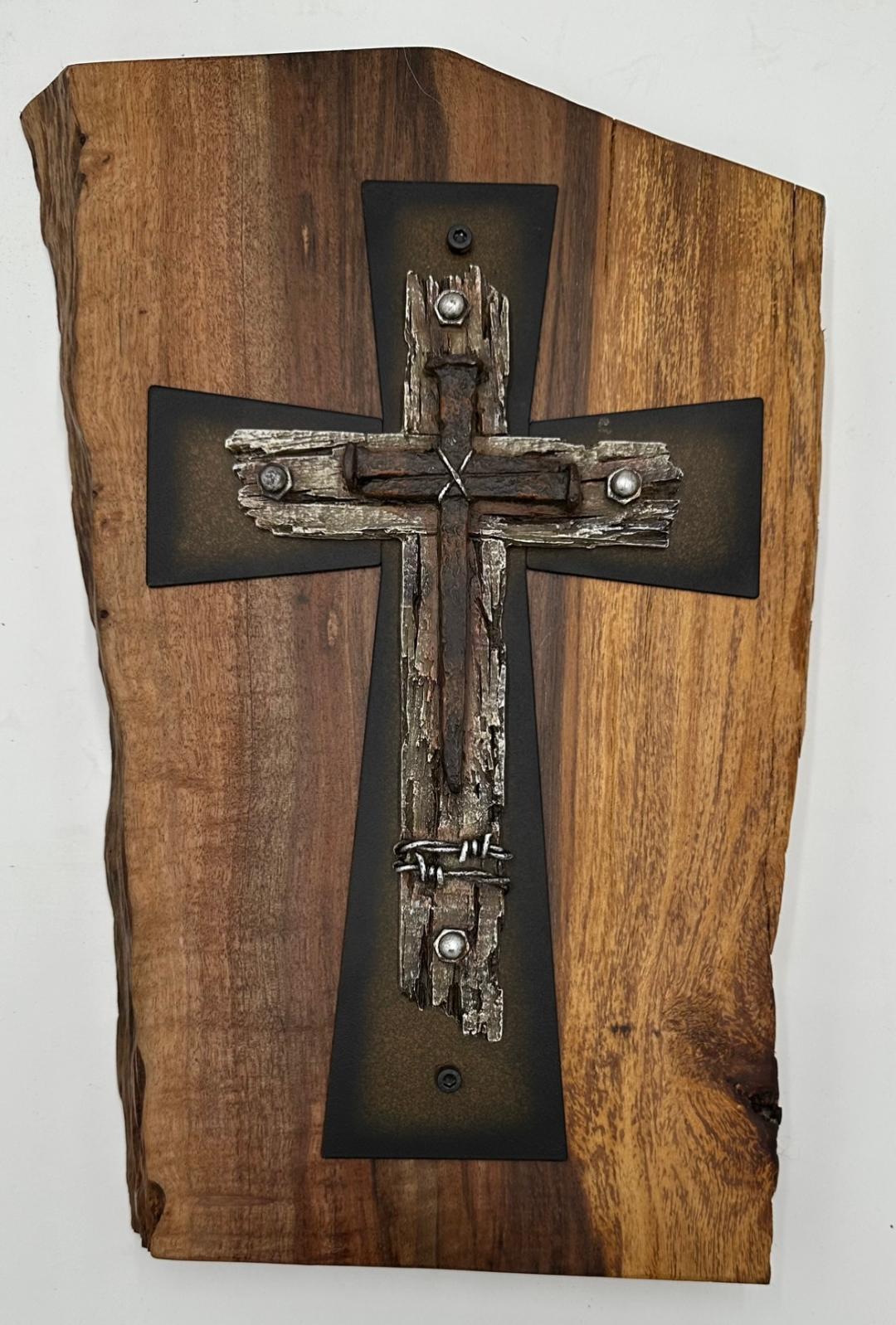 Austrailian Pine Wood Metal Cross Plaque