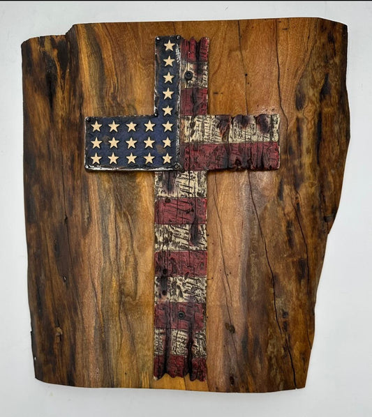 Cherry Wood American Cross Plaque