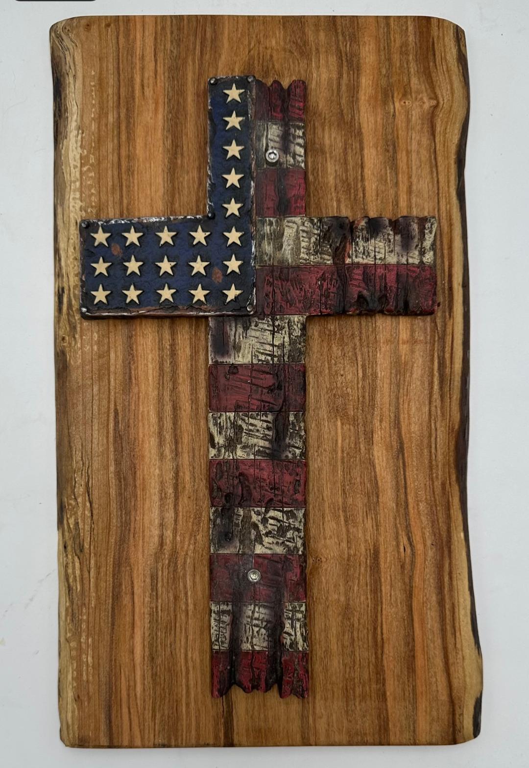 Native Cherry Wood American Cross Plaque