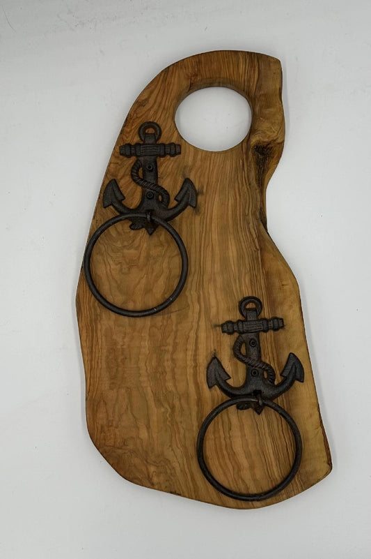 Nautical Olive Wood Dual Towel Holder