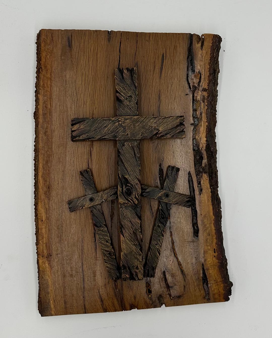 NC Cherry Wood Triple Cross Plaque