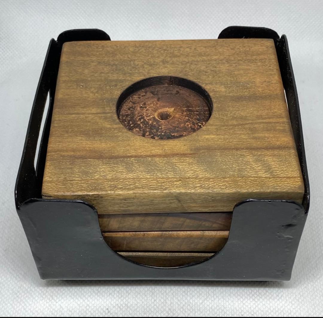 Oak Wood Coaster set (4) WIth Black Case