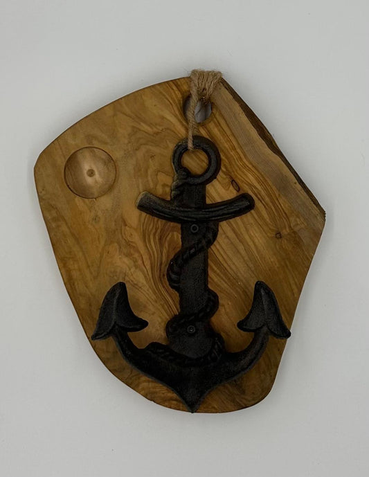 Olive Wood Nautical Towel Holder - Customizable