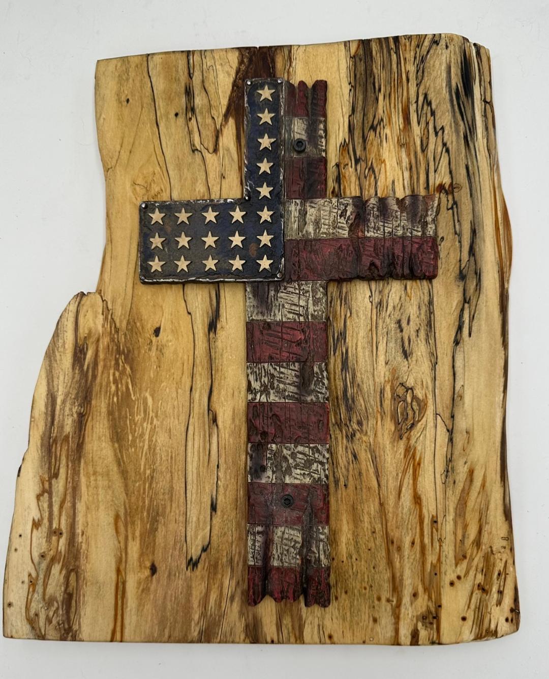 Spaulted Cypress American Cross Plaque