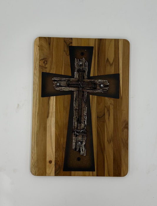 Teak Wood Metal Cross Board